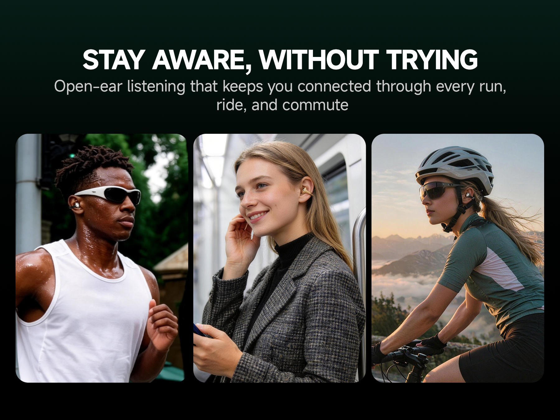 STAY AWARE, WITHOUT TRYING
BUTTONS Clip open-ear AI Bluetooth earbuds for running, commuting and cycling