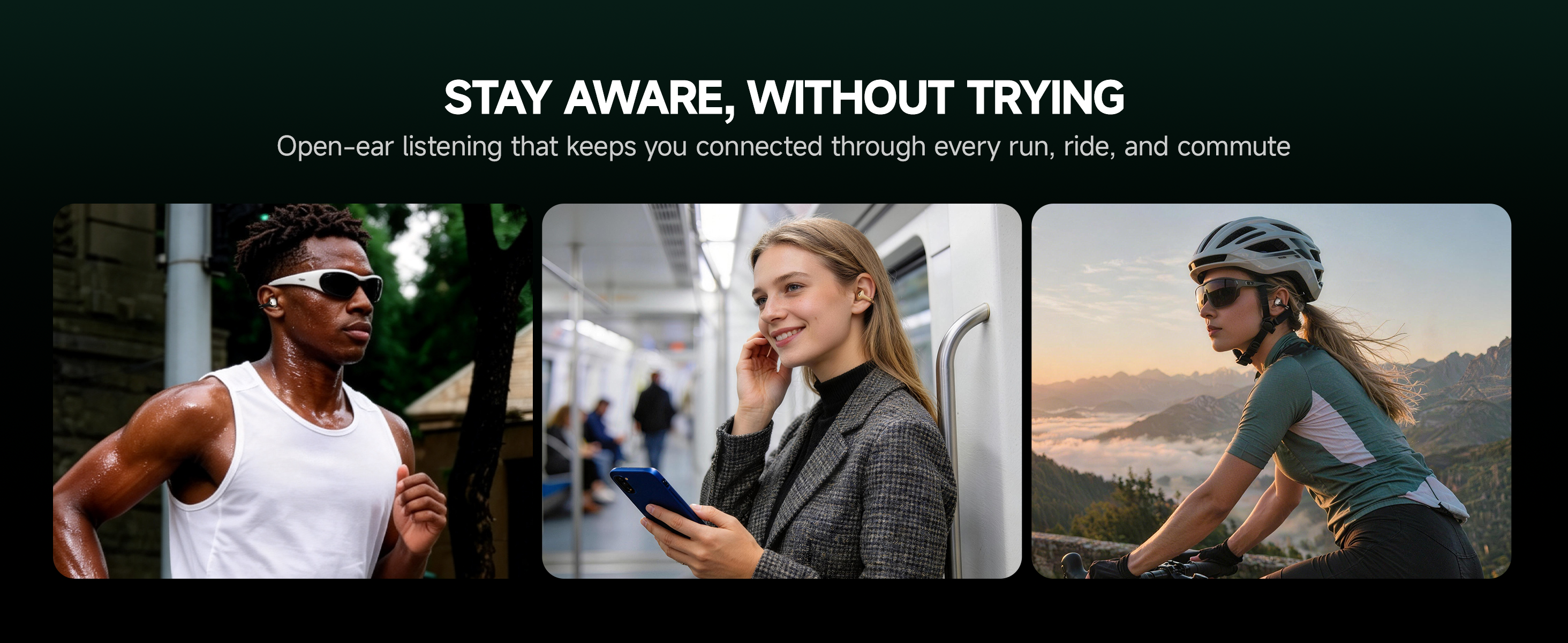 STAY AWARE, WITHOUT TRYING
BUTTONS Clip open-ear AI Bluetooth earbuds for running, commuting and cycling