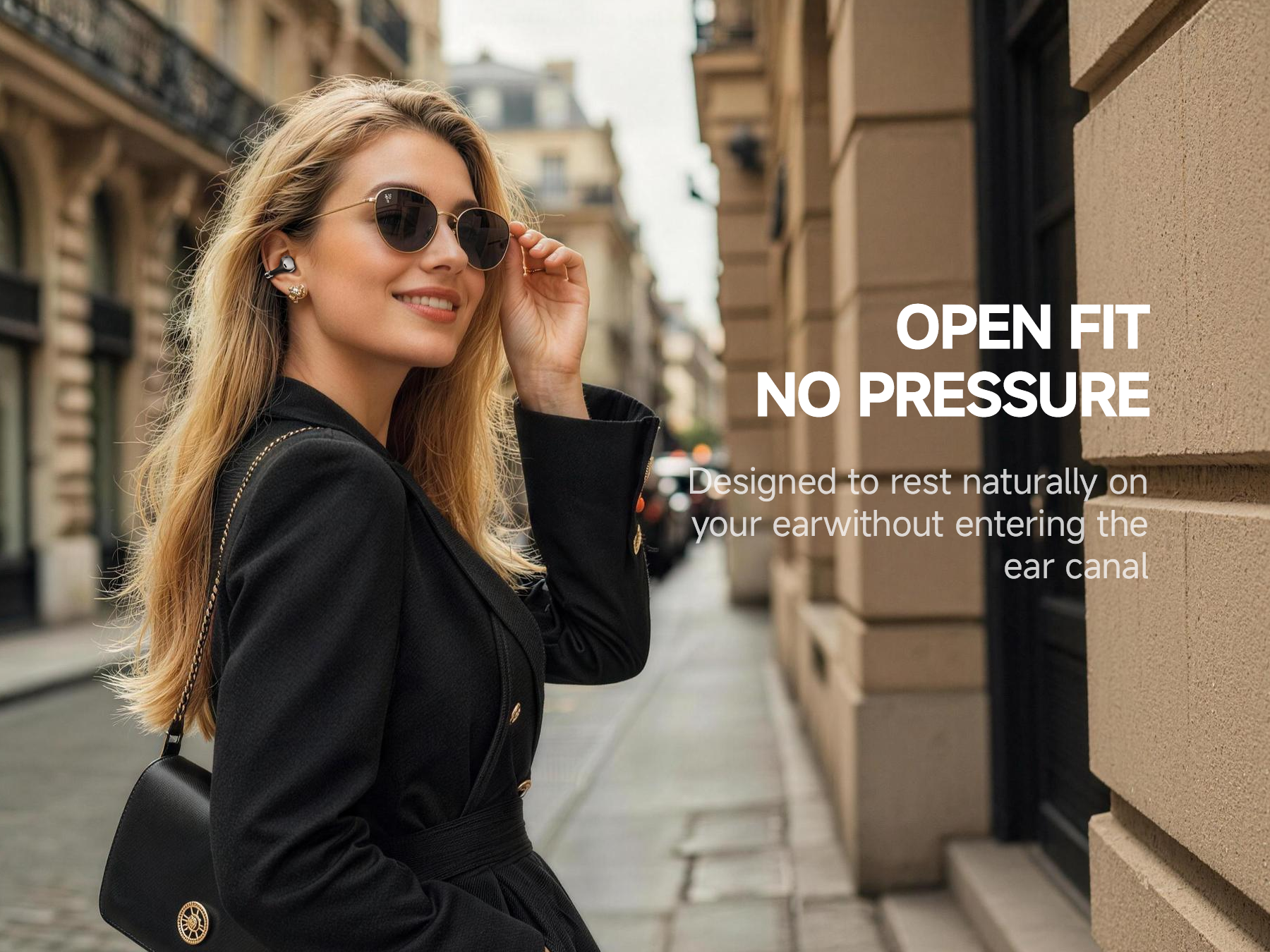 OPEN FIT NO PRESSURE
BUTTONS Clip open-ear clip-on earbuds with no in-ear pressure